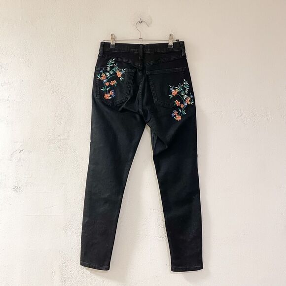 Topshop Jamie Jean in Black Floral Embroidery Size 28 - Picture 3 of 8